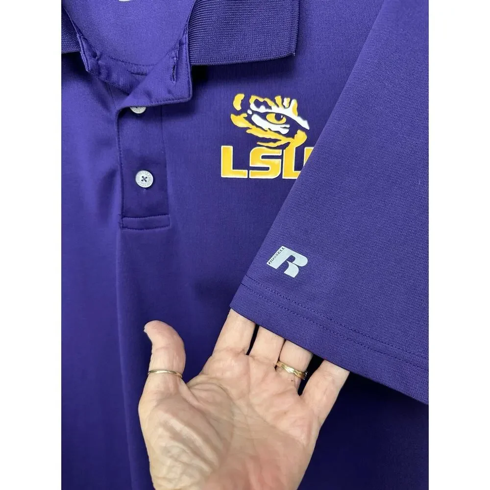 Russell NCAA LSU Tigers Shirt Mens Large‎ Dri-Fit Lightweight Purple Polo Shirt